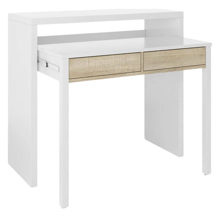 Scrivania salvaspazio bianca e rovere 98x36cm con 2 cassetti - Andriy