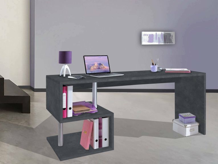 Scrivania Samuel, Scrittoio lineare porta PC, Tavolo multiuso per ufficio, Scrivania salvaspazio multiposizione, 100% Made in Italy, cm 180x60h78, Ardesia