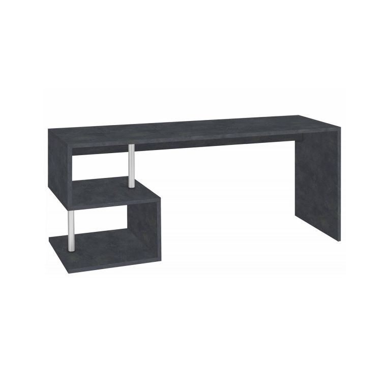 Scrivania Samuel, Scrittoio lineare porta PC, Tavolo multiuso per ufficio, Scrivania salvaspazio multiposizione, 100% Made in Italy, cm 180x60h78, Ardesia