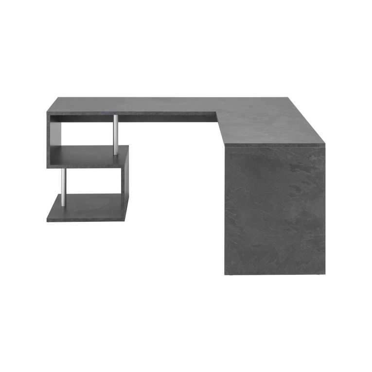 Scrivania Sasha, Scrittoio angolare porta PC, Tavolo multiuso per ufficio, Scrivania salvaspazio multiposizione, 100% Made in Italy, cm 160x60h78, Ardesia