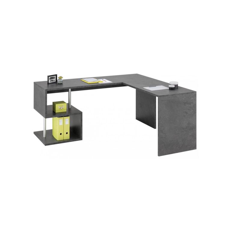 Scrivania Sasha, Scrittoio angolare porta PC, Tavolo multiuso per ufficio, Scrivania salvaspazio multiposizione, 100% Made in Italy, cm 160x60h78, Ardesia