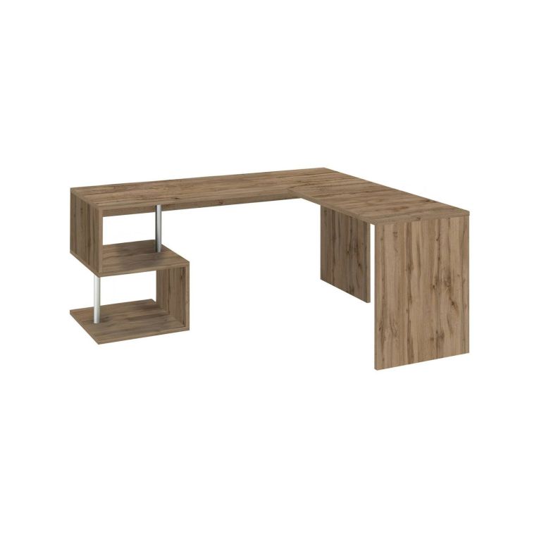 Scrivania Sasha, Scrittoio angolare porta PC, Tavolo multiuso per ufficio, Scrivania salvaspazio multiposizione, 100% Made in Italy, cm 160x60h78, Rovere