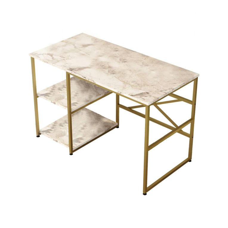 Scrivania Scorpius, Scrittoio multiuso, Tavolo per ufficio porta PC, Piano di lavoro, 120x60 h75 cm, Grigio e Oro