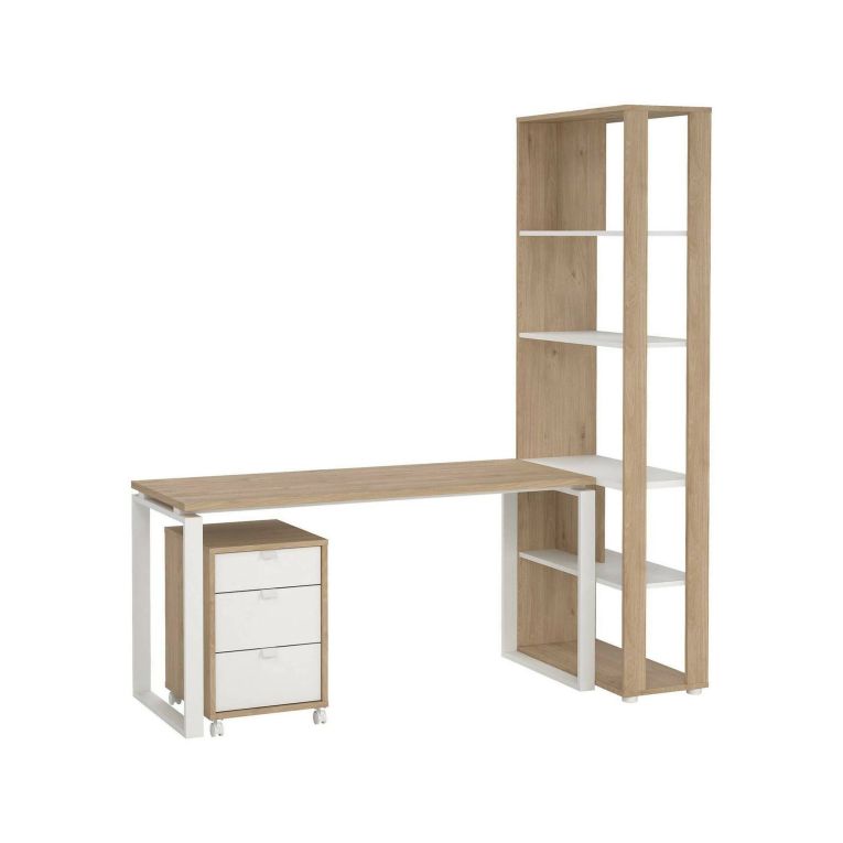Scrivania Severine, Scrittoio multiuso, Tavolo per ufficio porta PC, Piano di lavoro, 80x184 h205 cm, Rovere e Bianco