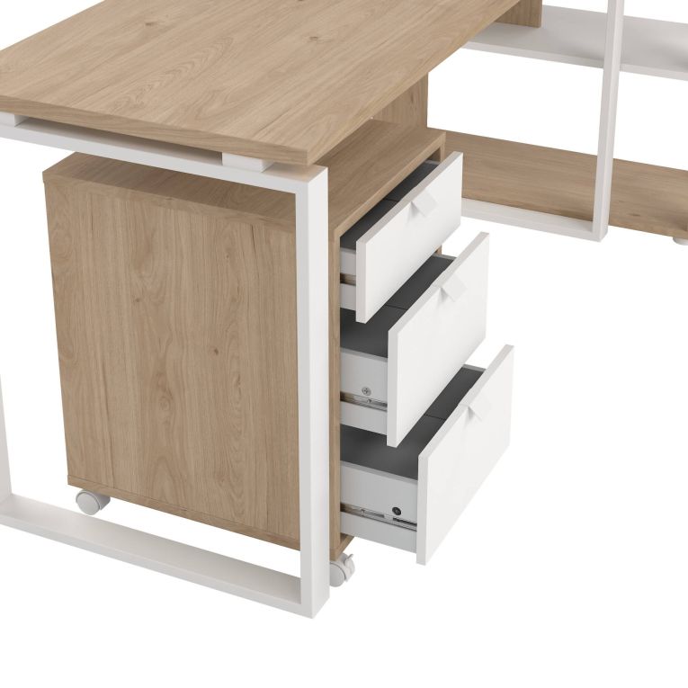 Scrivania Severine, Scrittoio multiuso, Tavolo per ufficio porta PC, Piano di lavoro, 80x184 h205 cm, Rovere e Bianco