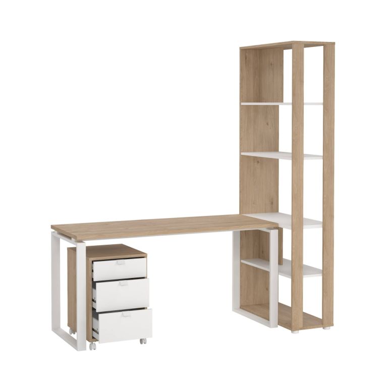 Scrivania Severine, Scrittoio multiuso, Tavolo per ufficio porta PC, Piano di lavoro, 80x184 h205 cm, Rovere e Bianco