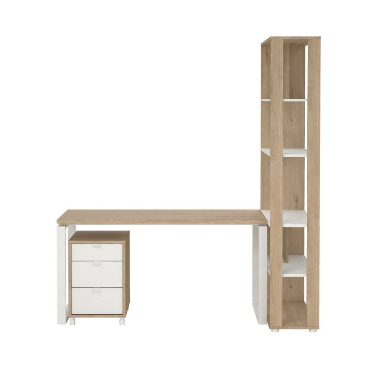 Scrivania Severine, Scrittoio multiuso, Tavolo per ufficio porta PC, Piano di lavoro, 80x184 h205 cm, Rovere e Bianco