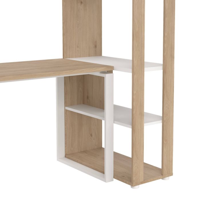 Scrivania Severine, Scrittoio multiuso, Tavolo per ufficio porta PC, Piano di lavoro, 80x184 h205 cm, Rovere e Bianco
