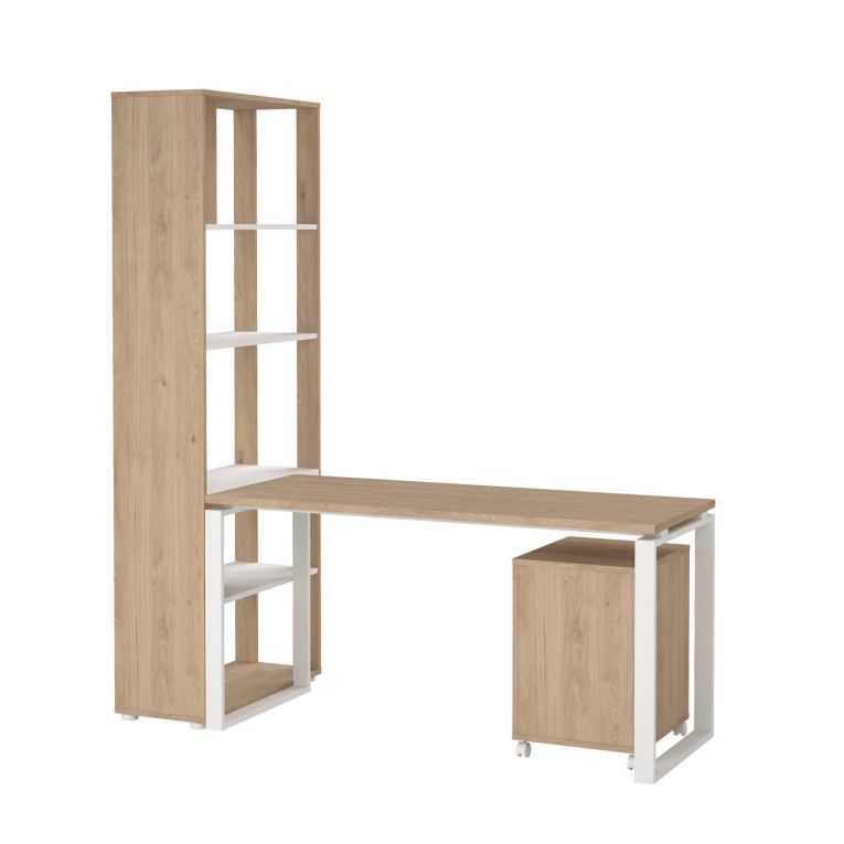 Scrivania Severine, Scrittoio multiuso, Tavolo per ufficio porta PC, Piano di lavoro, 80x184 h205 cm, Rovere e Bianco