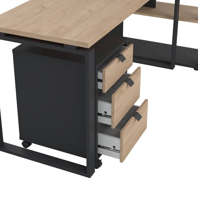 Scrivania Severine, Scrittoio multiuso, Tavolo per ufficio porta PC, Piano di lavoro, 80x184 h205 cm, Rovere e Grigio