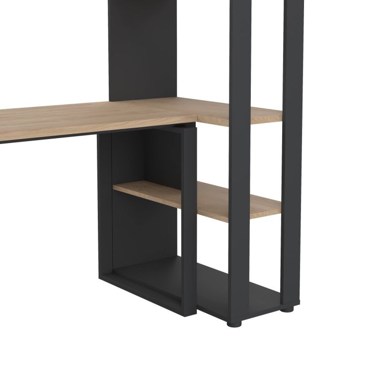 Scrivania Severine, Scrittoio multiuso, Tavolo per ufficio porta PC, Piano di lavoro, 80x184 h205 cm, Rovere e Grigio