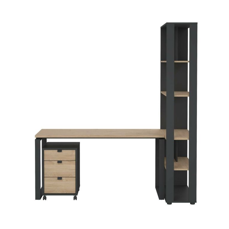 Scrivania Severine, Scrittoio multiuso, Tavolo per ufficio porta PC, Piano di lavoro, 80x184 h205 cm, Rovere e Grigio