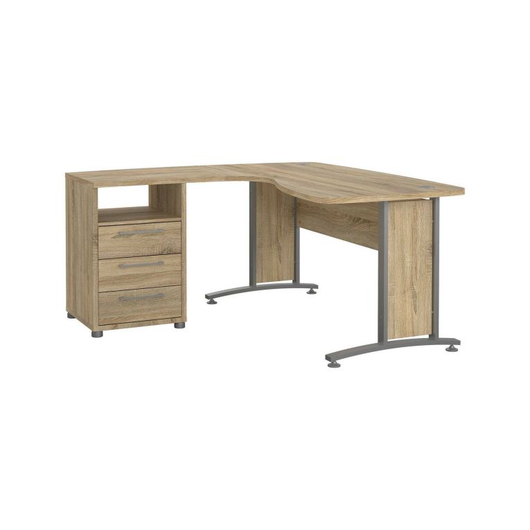 Scrivania Sidonia, Scrittoio multiuso, Tavolo per ufficio porta PC, Piano di lavoro, 159x150 h75 cm, Grigio e Quercia