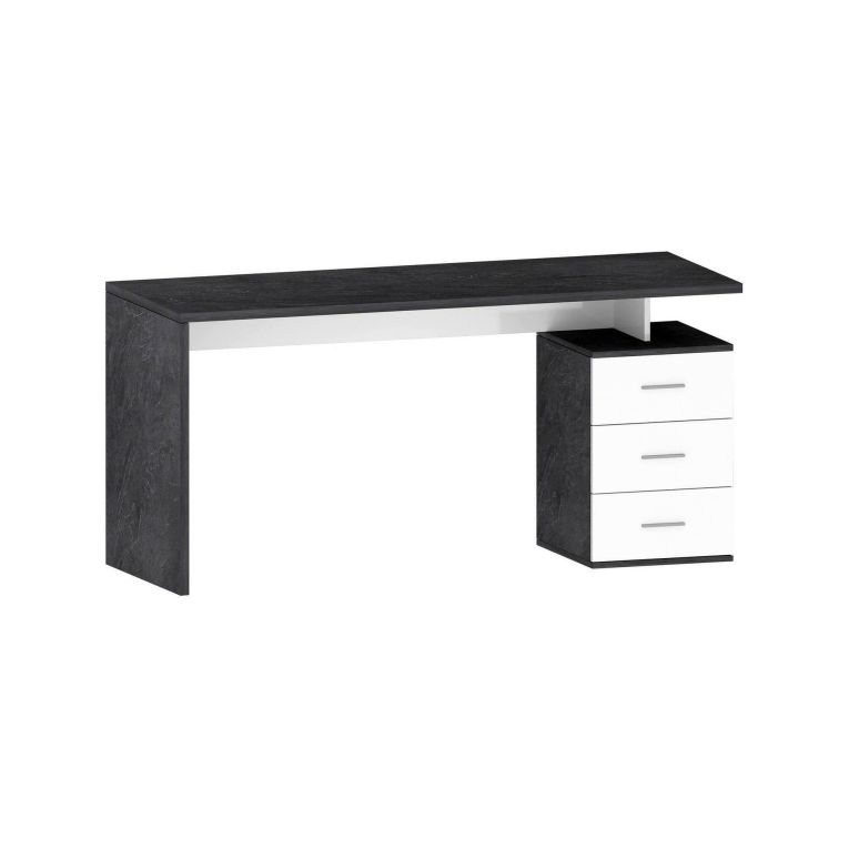Scrivania Siro, Scrittoio lineare, Scrivania ufficio multiuso, Scrivania salvaspazio multi posizione, 160x60h75 cm, Bianco e Ardesia