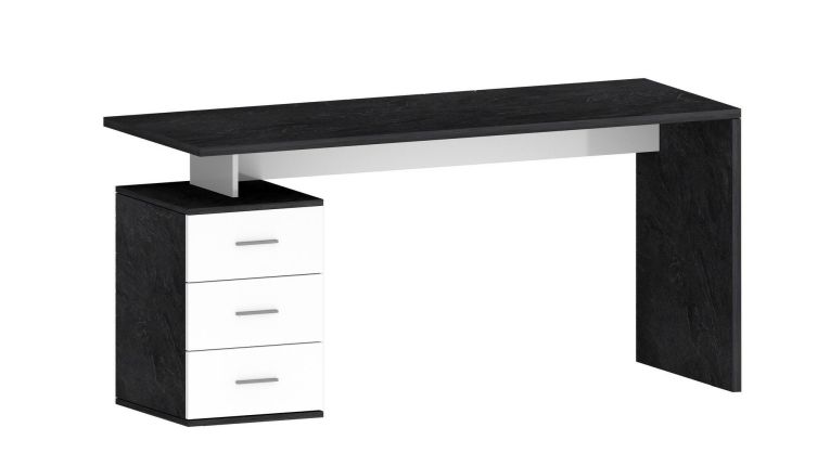 Scrivania Siro, Scrittoio lineare, Scrivania ufficio multiuso, Scrivania salvaspazio multi posizione, 160x60h75 cm, Bianco e Ardesia