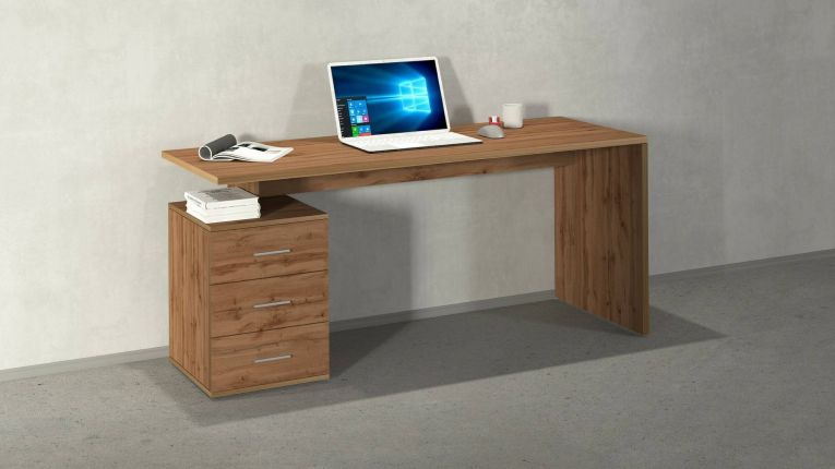 Scrivania Siro, Scrittoio lineare, Scrivania ufficio multiuso, Scrivania salvaspazio multi posizione, 160x60h75 cm, Rovere