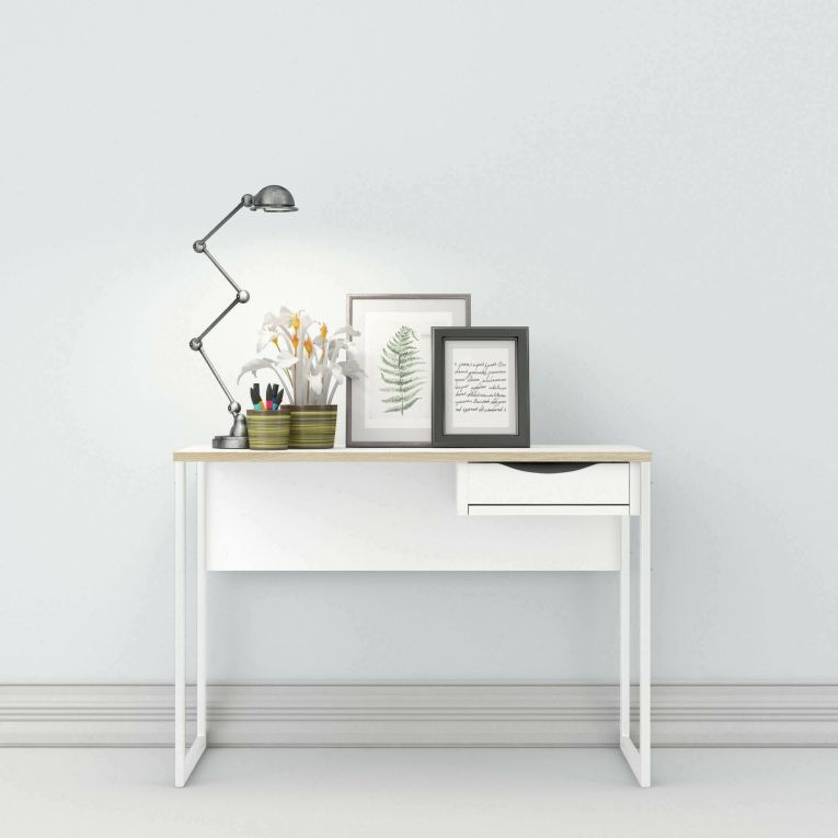 Scrivania Stephanie, Scrittoio multiuso, Tavolo per ufficio porta PC, Piano di lavoro, 110x48 h77 cm, Bianco