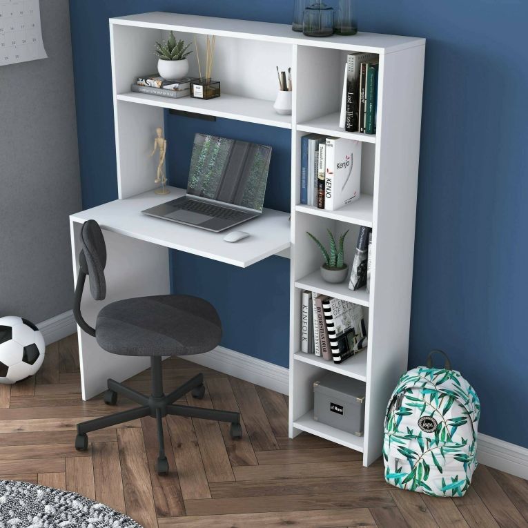 Scrivania studio bianca 113x40cm con libreria - Arapaho
