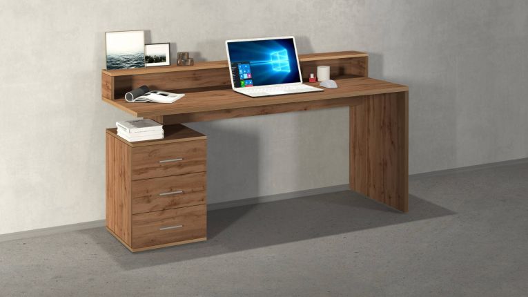 Scrivania Svevo, Scrittoio con sopralzo, Scrivania ufficio multiuso, Scrivania salvaspazio multi posizione, 160x60h90 cm, Rovere