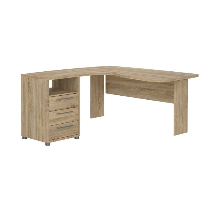 Scrivania Tatienne, Scrittoio multiuso, Tavolo per ufficio porta PC, Piano di lavoro, 159x150 h75 cm, Quercia