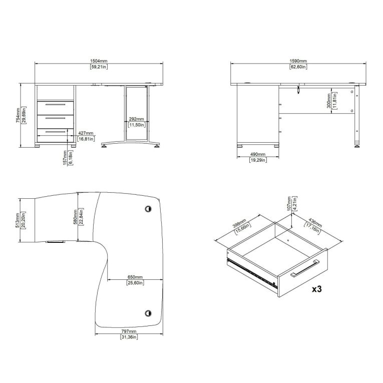 Scrivania Tatienne, Scrittoio multiuso, Tavolo per ufficio porta PC, Piano di lavoro, 159x150 h75 cm, Quercia