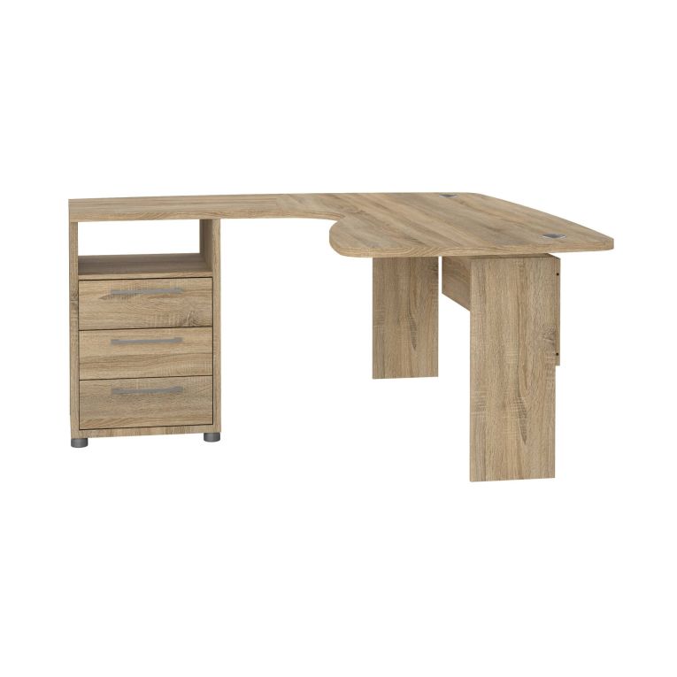 Scrivania Tatienne, Scrittoio multiuso, Tavolo per ufficio porta PC, Piano di lavoro, 159x150 h75 cm, Quercia