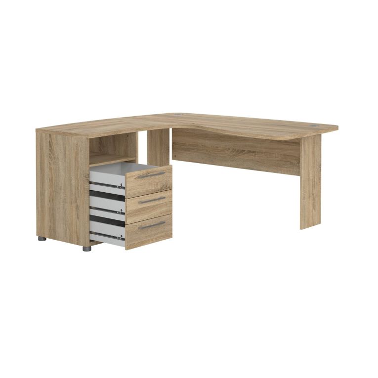 Scrivania Tatienne, Scrittoio multiuso, Tavolo per ufficio porta PC, Piano di lavoro, 159x150 h75 cm, Quercia