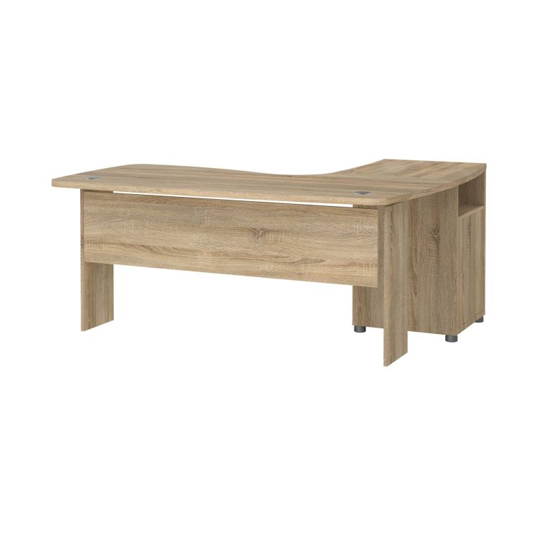Scrivania Tatienne, Scrittoio multiuso, Tavolo per ufficio porta PC, Piano di lavoro, 159x150 h75 cm, Quercia