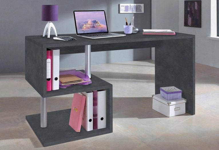 Scrivania Valerio, Scrittoio lineare porta PC, Tavolo multiuso per ufficio, Scrivania salvaspazio multiposizione, 100% Made in Italy, cm 140x60h78, Ardesia
