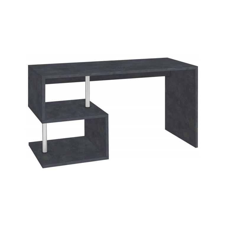 Scrivania Valerio, Scrittoio lineare porta PC, Tavolo multiuso per ufficio, Scrivania salvaspazio multiposizione, 100% Made in Italy, cm 140x60h78, Ardesia