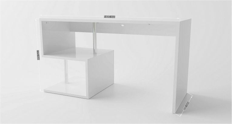 Scrivania Valerio, Scrittoio lineare porta PC, Tavolo multiuso per ufficio, Scrivania salvaspazio multiposizione, 100% Made in Italy, cm 140x60h78, Bianco lucido