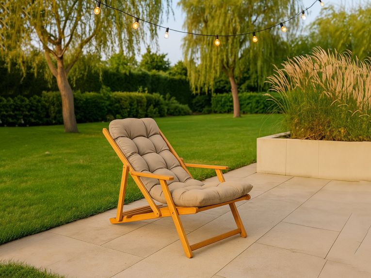 Sdraio pieghevole imbottita beige in legno Marrone rovere - Stintino