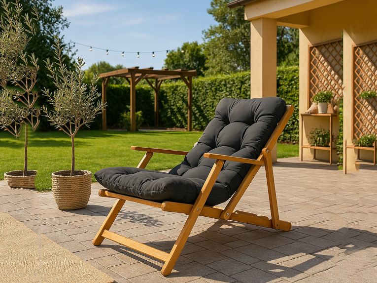 Sdraio pieghevole imbottita grigio scuro in legno marrone rovere - Stintino