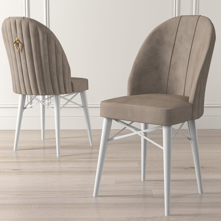 Sedia Beige Bianco 6 Sedie Imbottito, Peso Supportato 120 kg - Perillis
