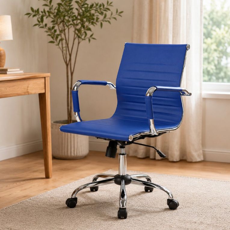 Sedia con Ruote blu Regolabile Imbottito, 5 Ruote - Attiliat