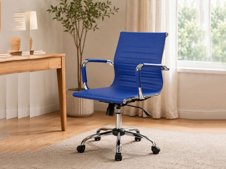 Sedia con Ruote blu Regolabile Imbottito, 5 Ruote - Attiliat
