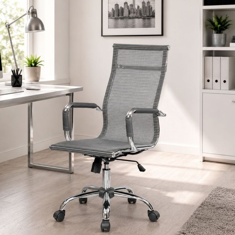 Sedia con Ruote Grigio Regolabile Imbottito, 5 Ruote - Traversone