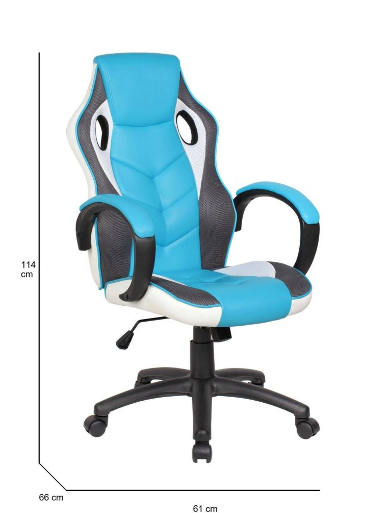 Sedia con ruote imbottita con braccioli in ecopelle azzurra e bianca - Urbana
