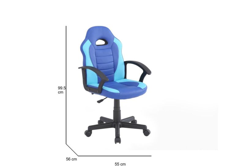 Sedia con ruote imbottita con braccioli in ecopelle blu e azzurra - Miranda