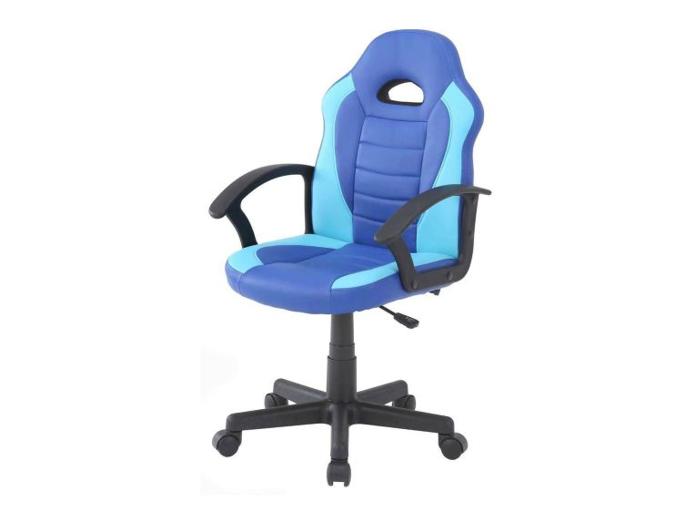Sedia con ruote imbottita con braccioli in ecopelle blu e azzurra - Miranda