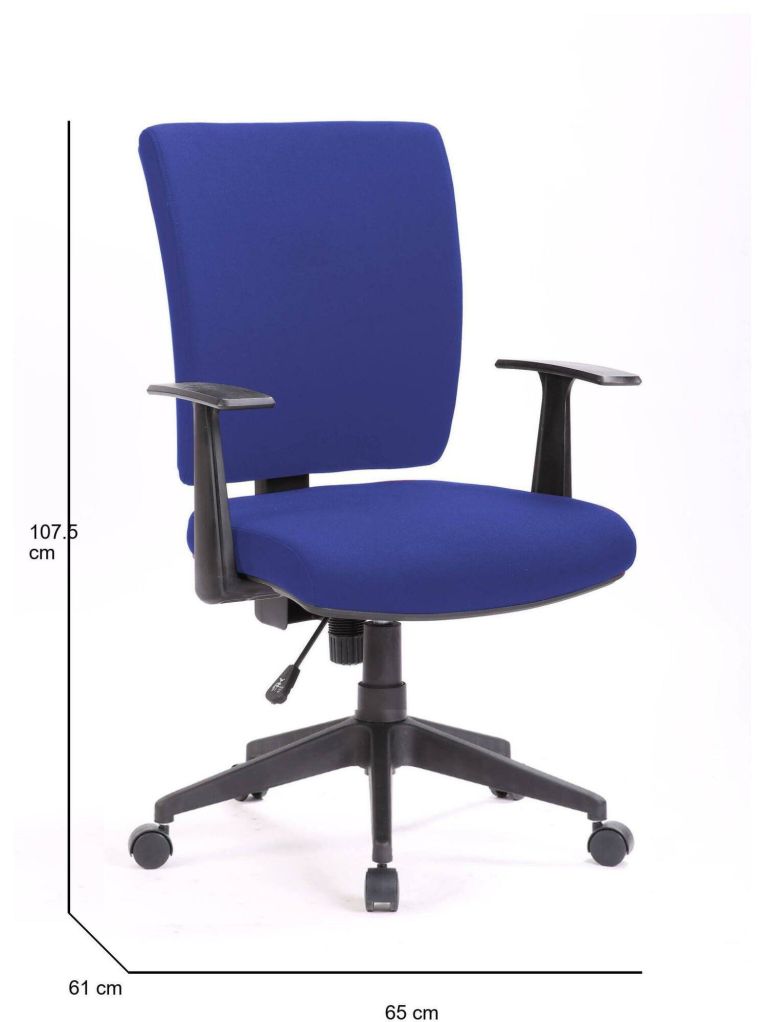 Sedia con ruote imbottita con braccioli in ecopelle blu - Eulalia