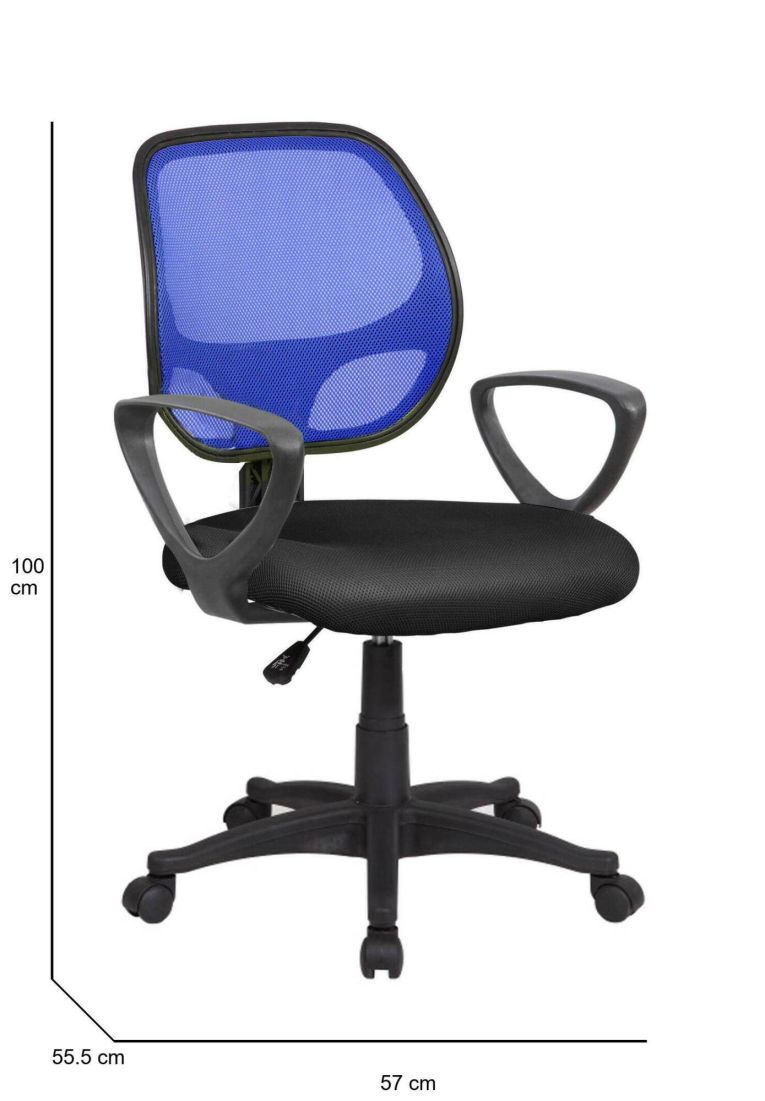Sedia con ruote imbottita con braccioli in ecopelle nera e blu - Filiberta