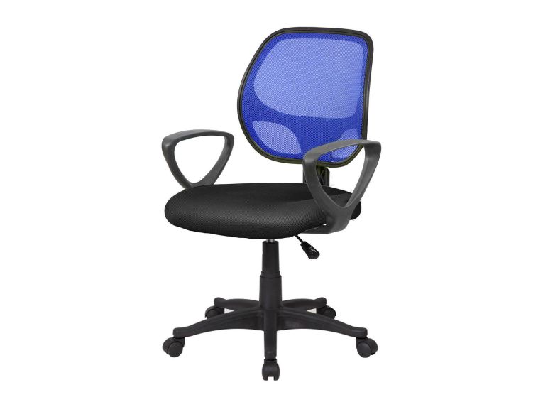 Sedia con ruote imbottita con braccioli in ecopelle nera e blu - Filiberta
