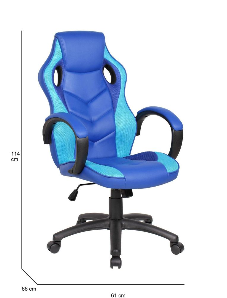 Sedia con ruote imbottita con braccioli in tessuto blu e azzurra - Urbana