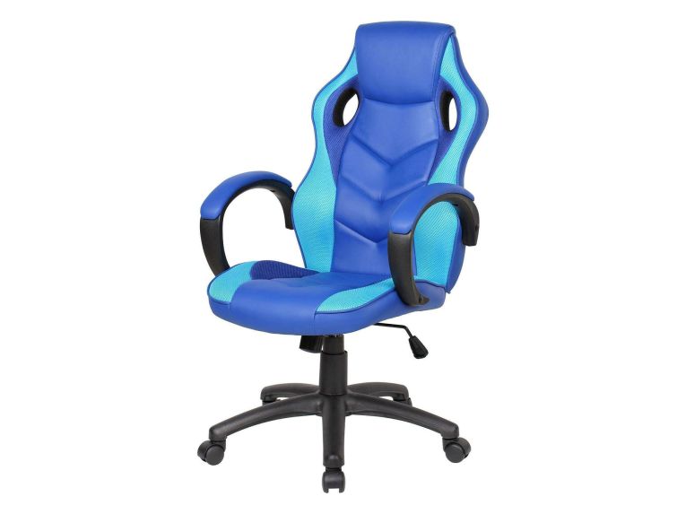 Sedia con ruote imbottita con braccioli in tessuto blu e azzurra - Urbana