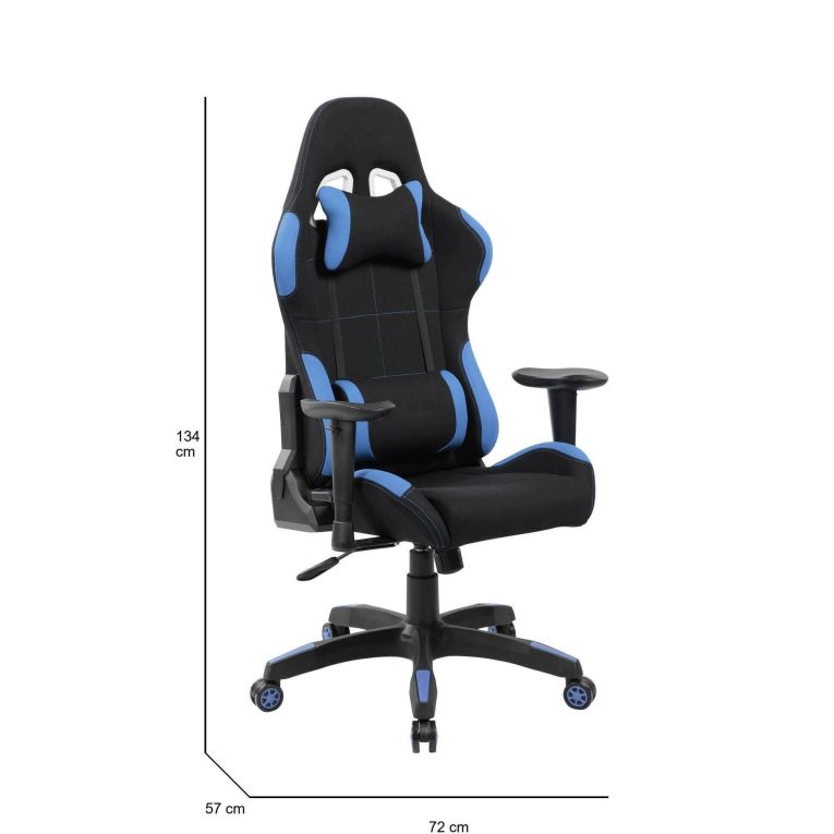Sedia con ruote imbottita con braccioli in tessuto nera e blu - Mindy