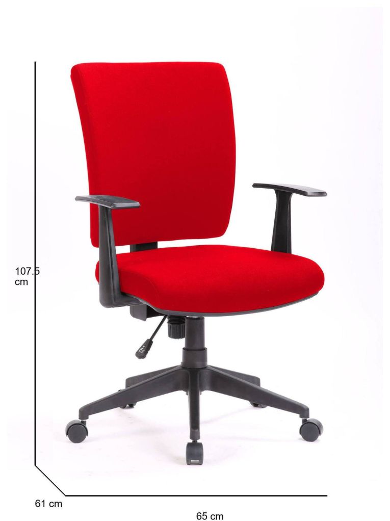 Sedia con ruote imbottita con braccioli in tessuto rossa - Eulalia