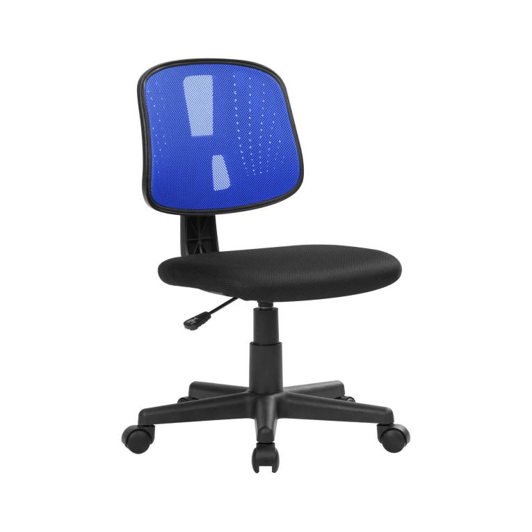 Sedia da computer con ruote imbottita con braccioli in ecopelle nera e blu - Cefeo