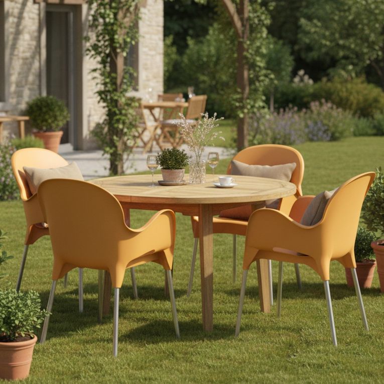 Sedia da Esterno Arancione 4 Sedie Impilabile, Braccioli Made in Italy - Raimund