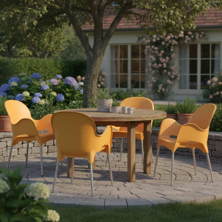 Sedia da Esterno Arancione 4 Sedie Impilabile, Braccioli Made in Italy - Raimund